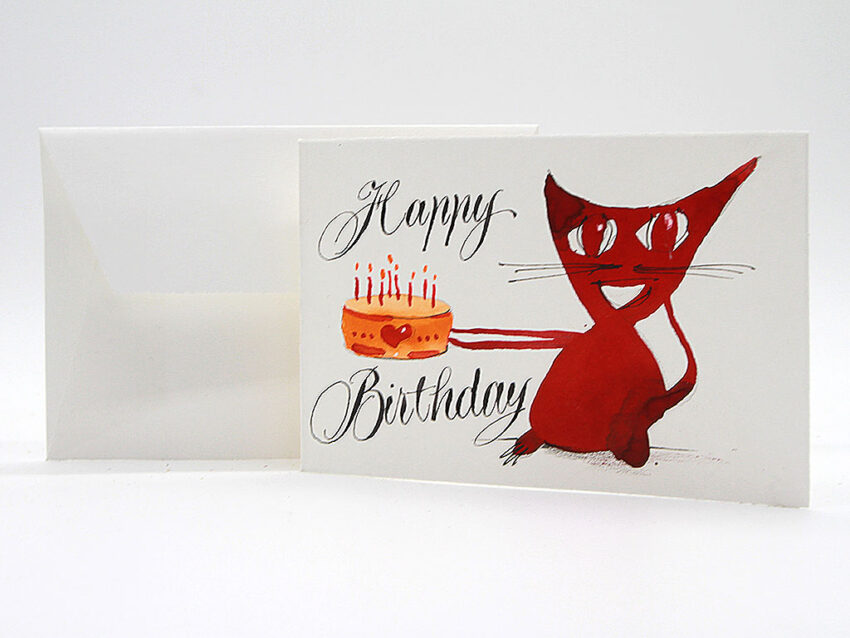 Glückwunschkarte Happy Birthday mit Roter Katze